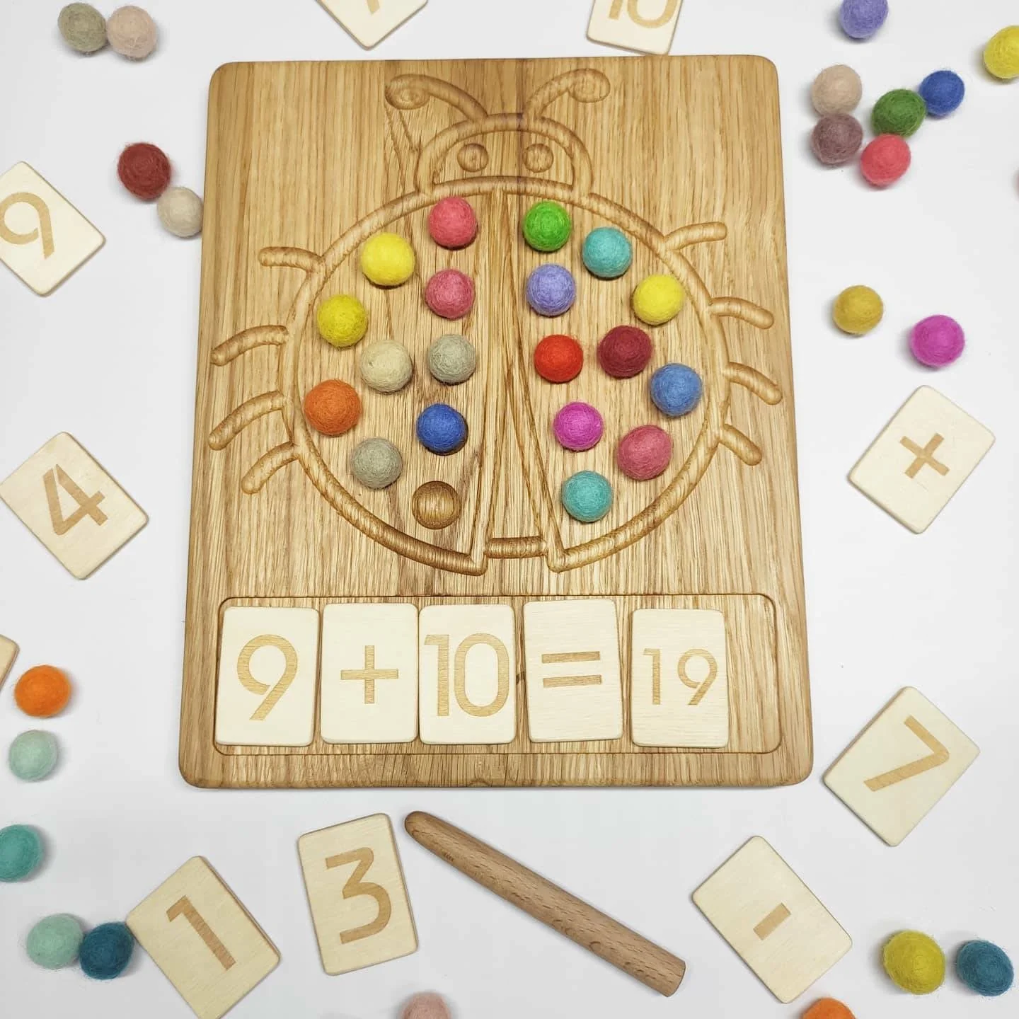 Wooden Ladybug  Math board with  set of numbers  cards 1-20