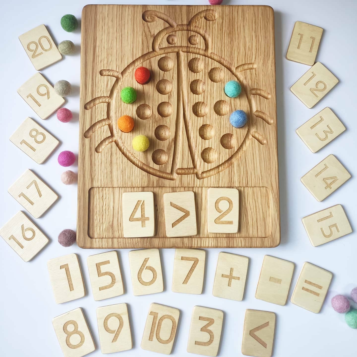 Wooden Ladybug  Math board with  set of numbers  cards 1-20