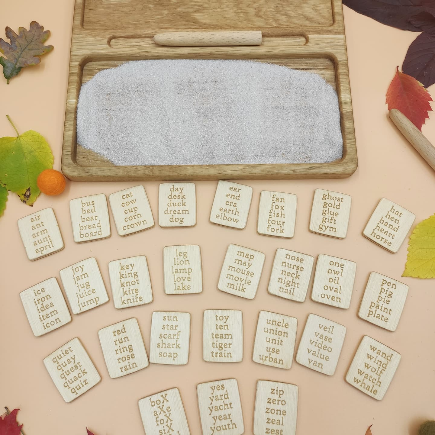 Sand tray with  letters cards  educational materials  for writing