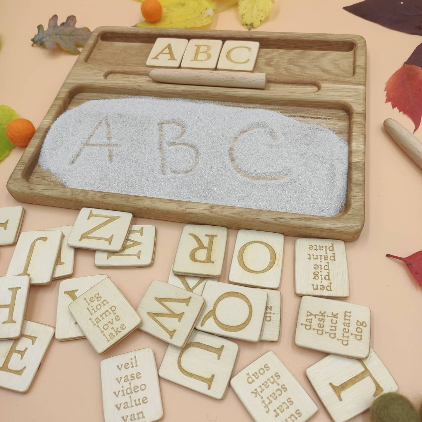 Sand tray with  letters cards  educational materials  for writing