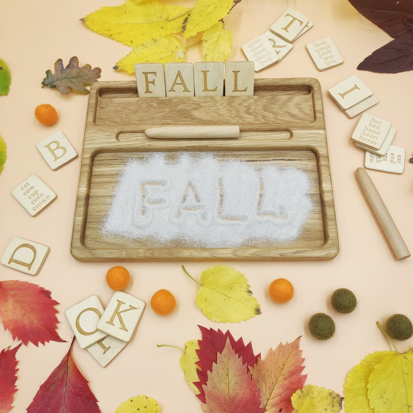 Sand tray with  letters cards  educational materials  for writing