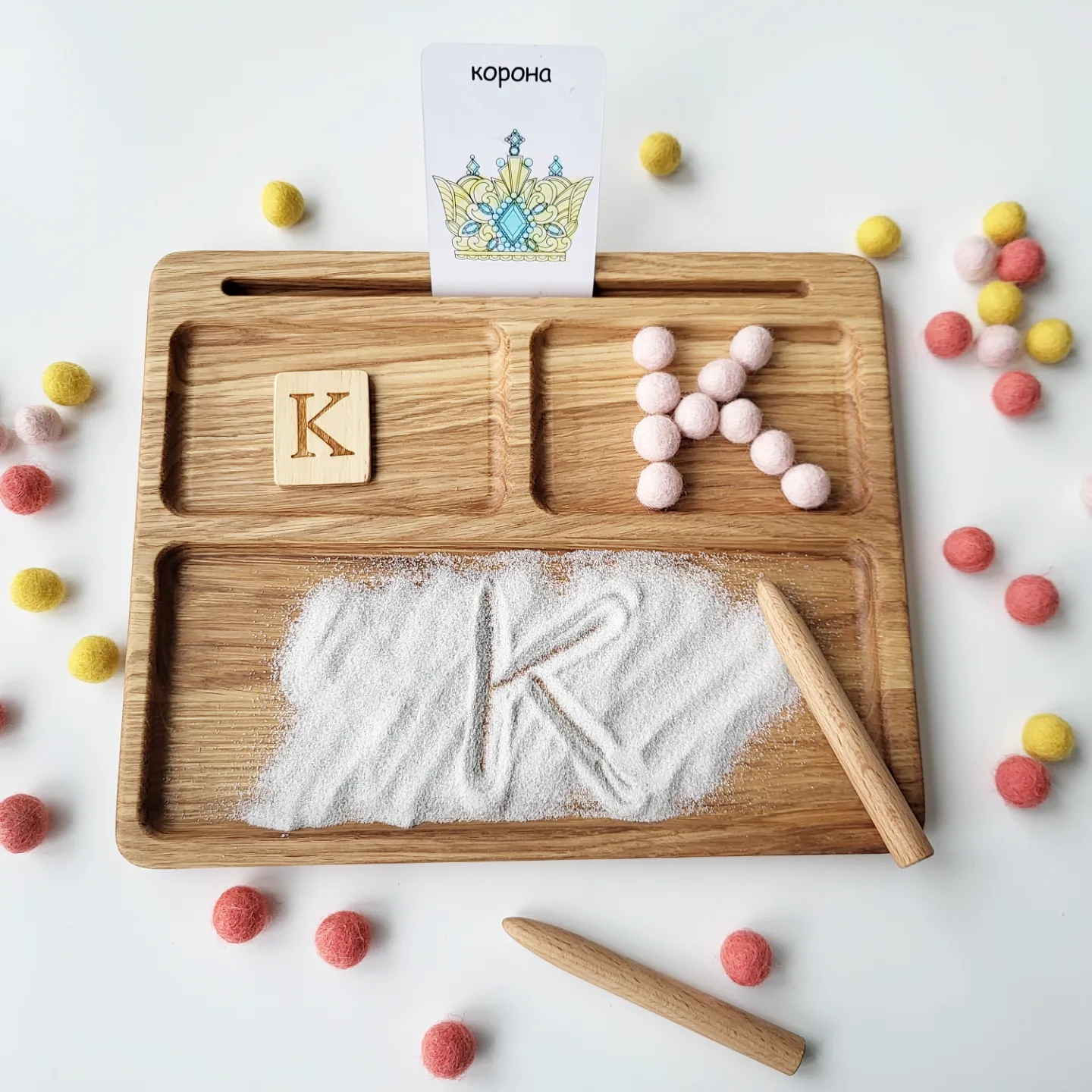 Sand tray with  letters cards  educational materials  for writing