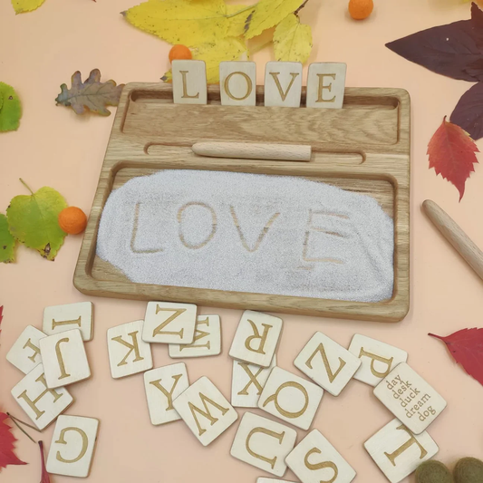 Sand tray with  letters cards  educational materials  for writing