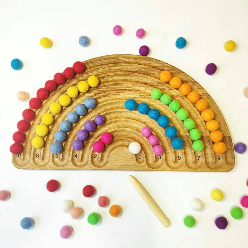 Rainbow tracing board  with felt balls